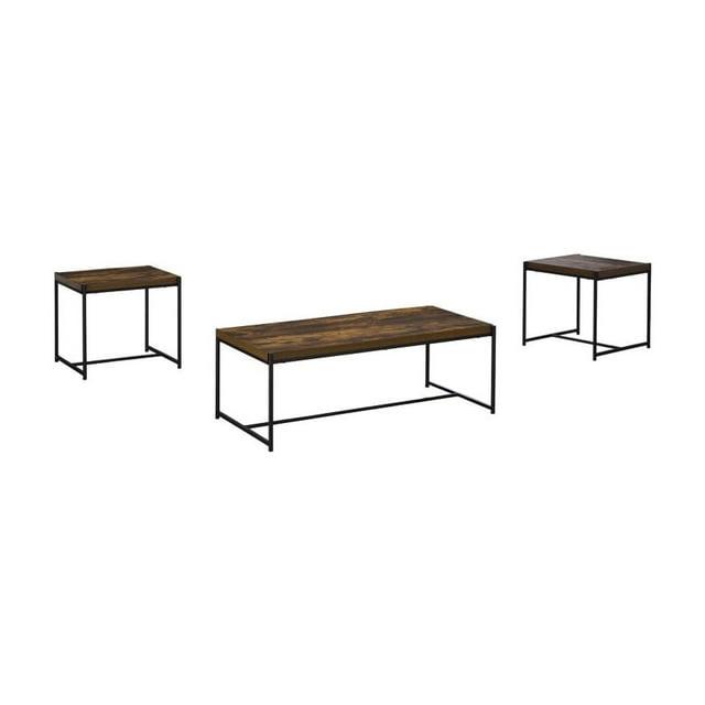 HomeStock Artisanal Abode 3 Piece Coffee and End Table Set - Sturdy Wood MDF Tables with Metal Frames, Versatile Design for Living Rooms and Hallways, 1 Coffee Table, 2 End Tables - Color:Brown-Color: