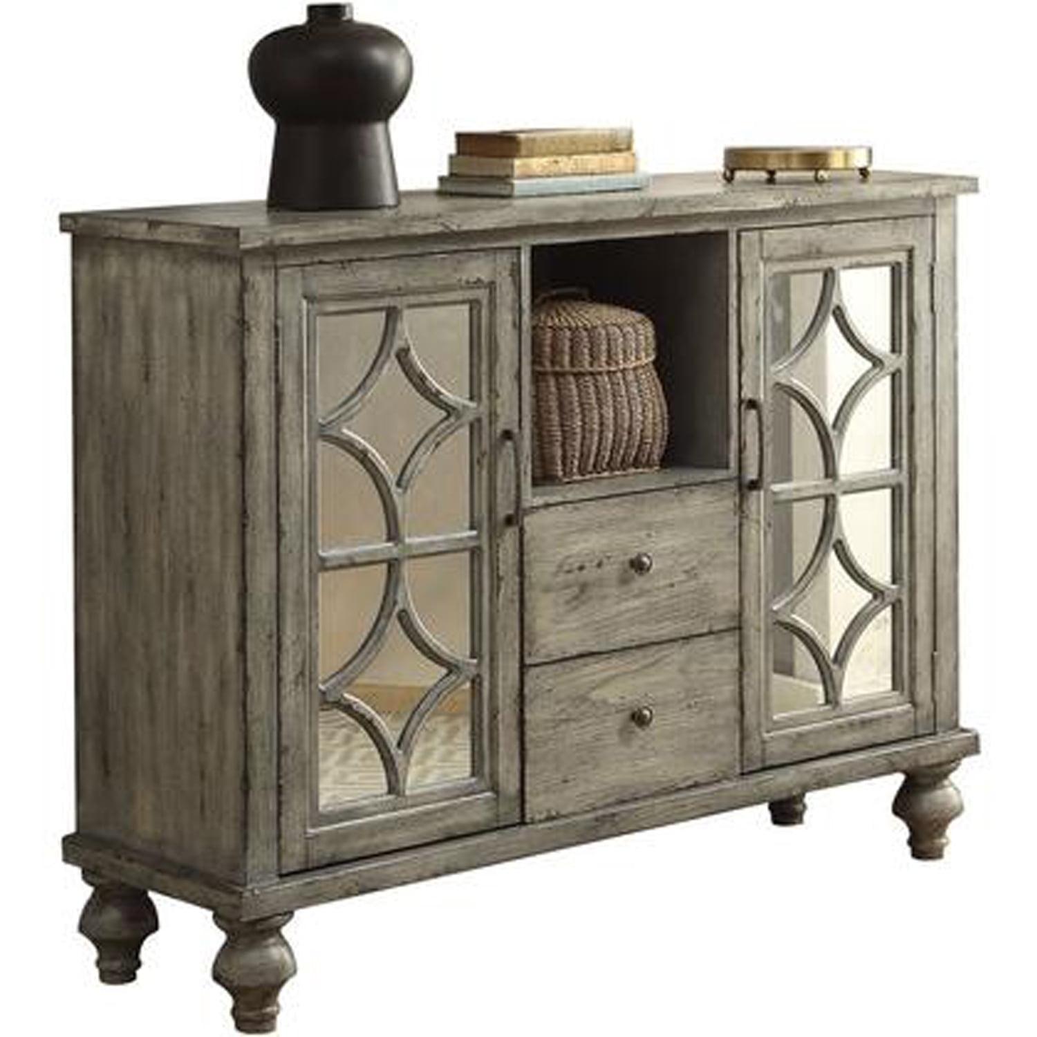 HomeStock Artisanal Artistry Console Table With 2 Doors And 2 Drawers, Weathered Gray