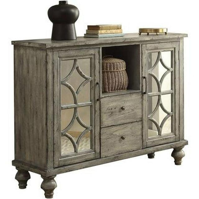 HomeStock Artisanal Artistry Console Table With 2 Doors And 2 Drawers, Weathered Gray