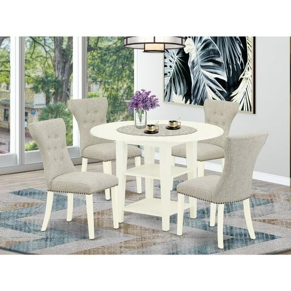 Rosalind Wheeler 5-Piece Linen White Finish Solid Wood Top - Round Dining Room Set with Leaf - Seats 4
