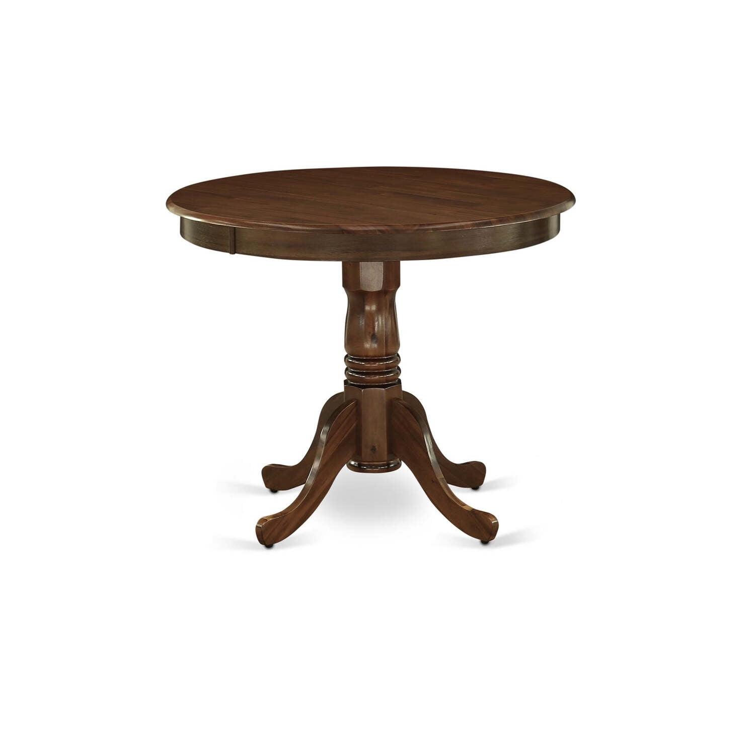 36 in. Antique Round Rubber Wood Walnut Dining Table