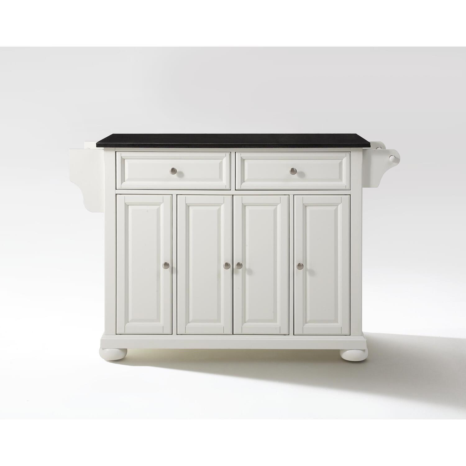 White Kitchen Island with Black Granite Top and Storage