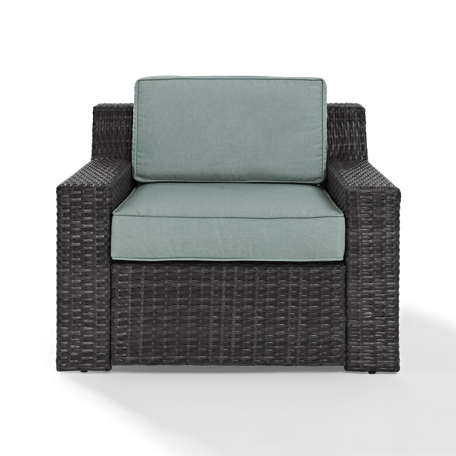 Beaufort Outdoor Steel Arm Chair Mist/Brown - Crosley: Woven Resin Wicker, Powder-Coated Frame, UV & Weather-Resistant