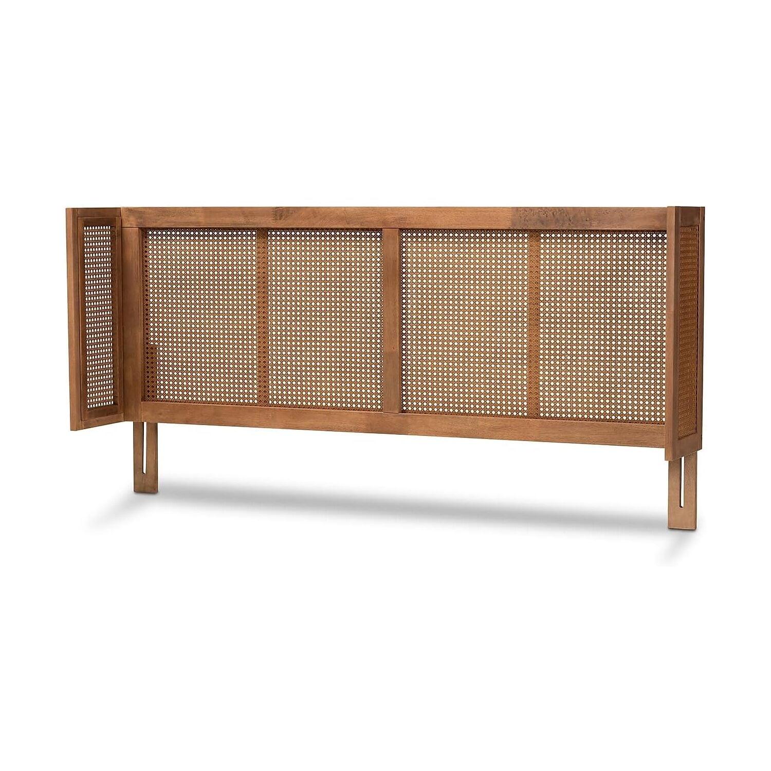 Bayou Breeze Syl Wrap-Around Headboard in Ash Wanut Finished Wood and Synthetic Rattan