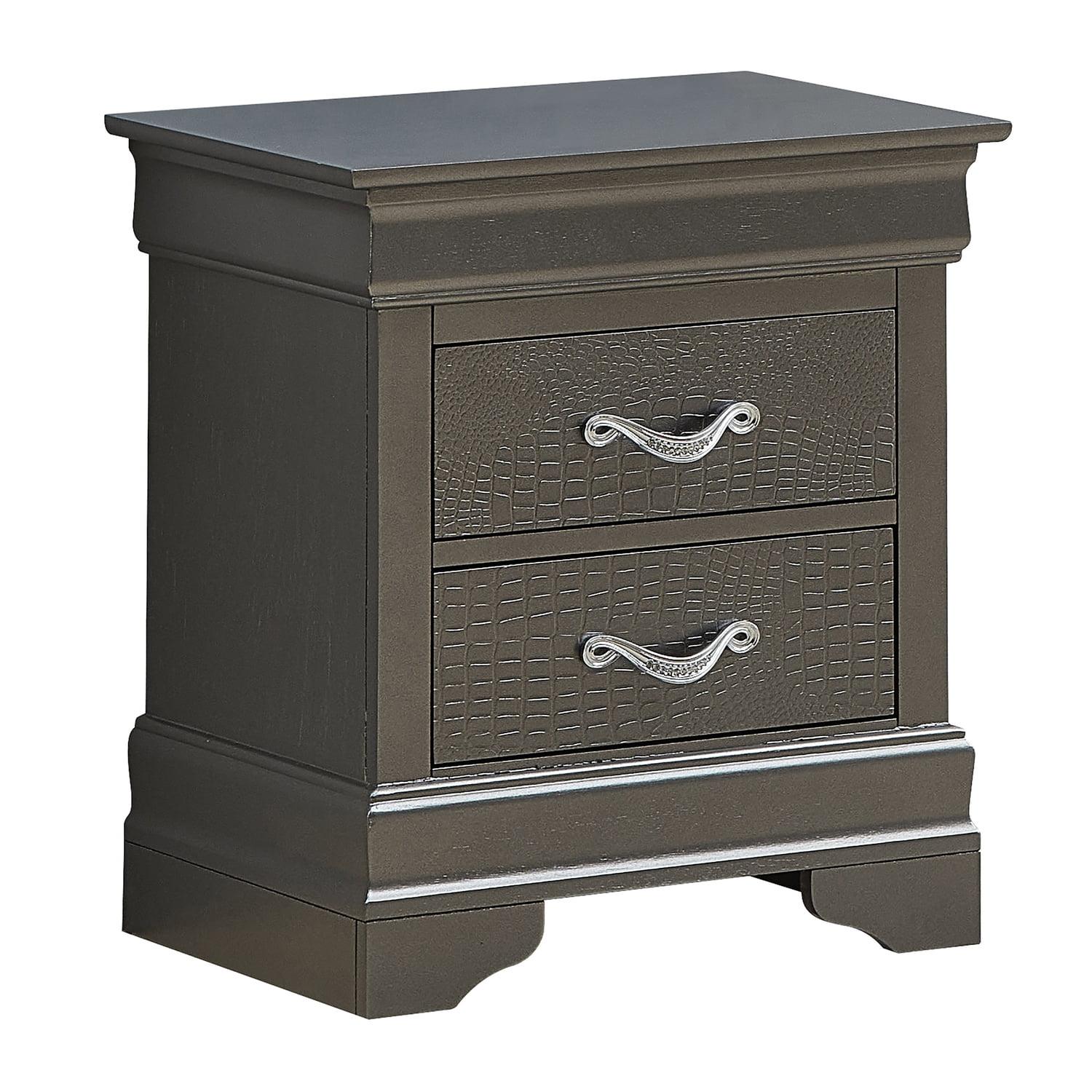 Charcoal Croc Textured 2-Drawer Nightstand with Chrome Pulls