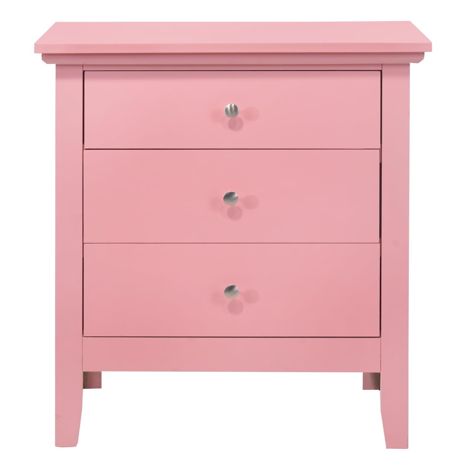 Passion Furniture Hammond 3-Drawer Pink Nightstand (26 in. H x 24 in. W x 18 in. D)