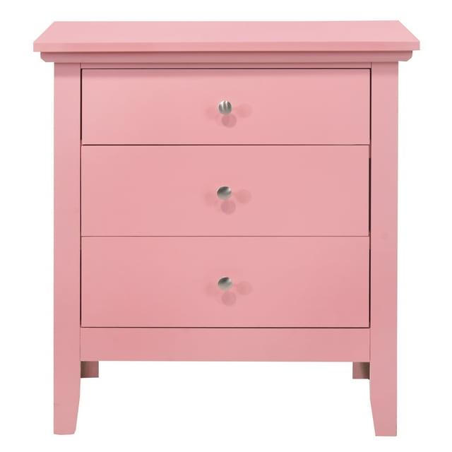Passion Furniture Hammond 3-Drawer Pink Nightstand (26 in. H x 24 in. W x 18 in. D)
