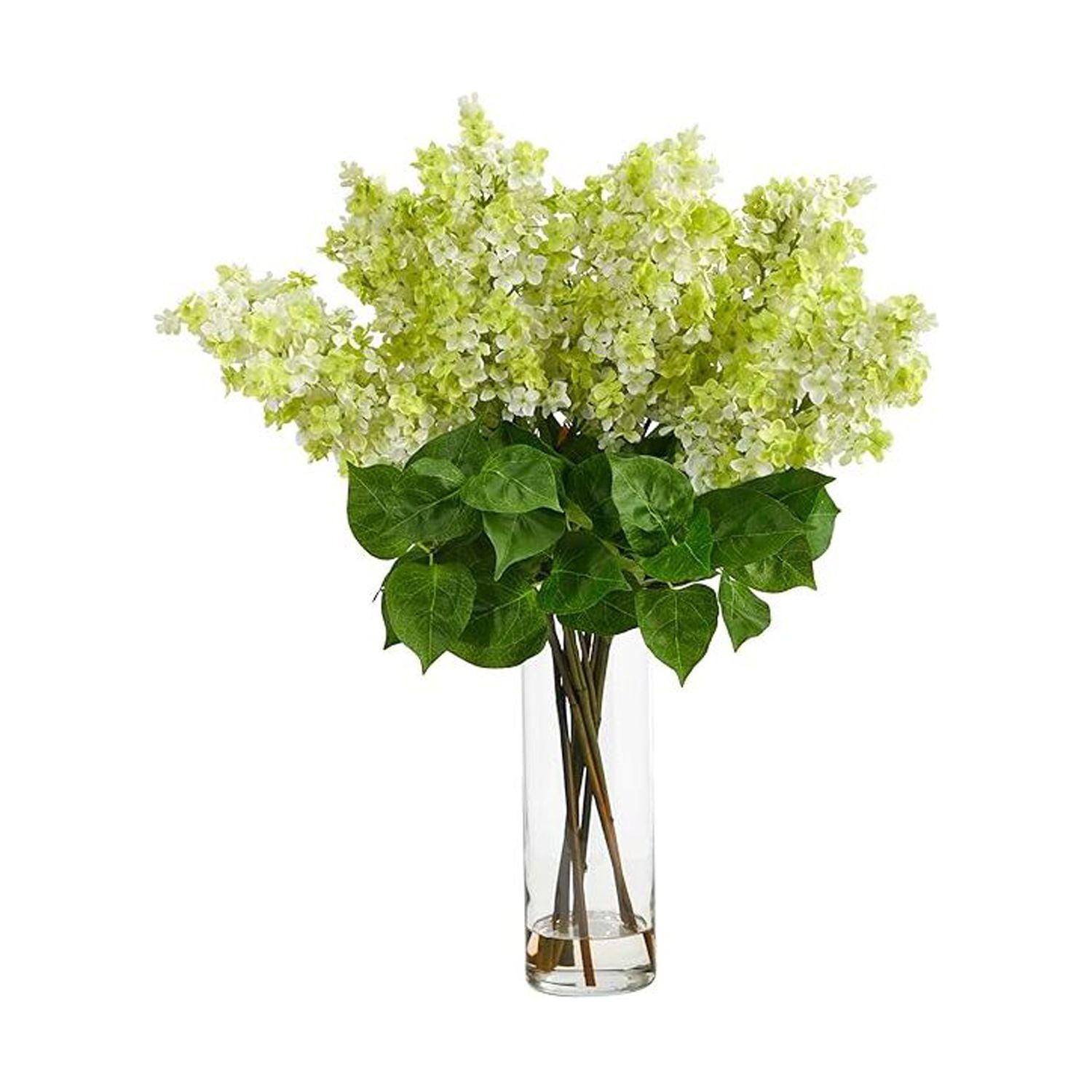 Nearly Natural 24" Green Artificial Lilac Arrangement with Glass Vase