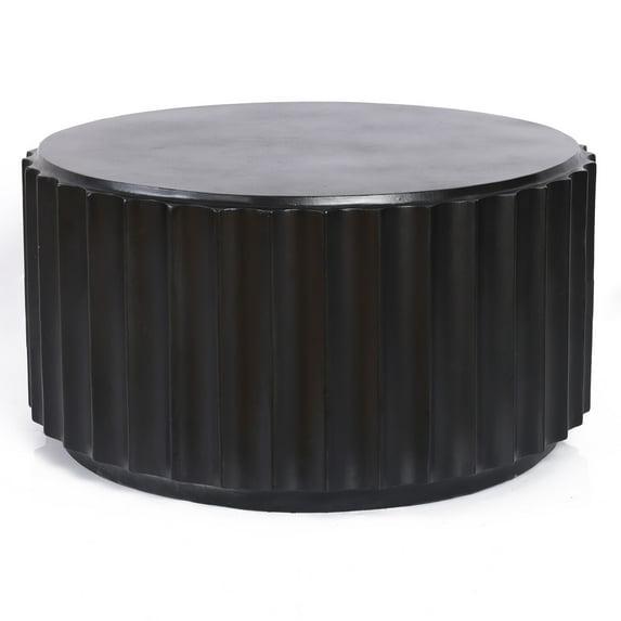 Luxen Home Black Cement Round Coffee Table for Outdoors and Indoors, Modern Accent, Housewarming Gifts