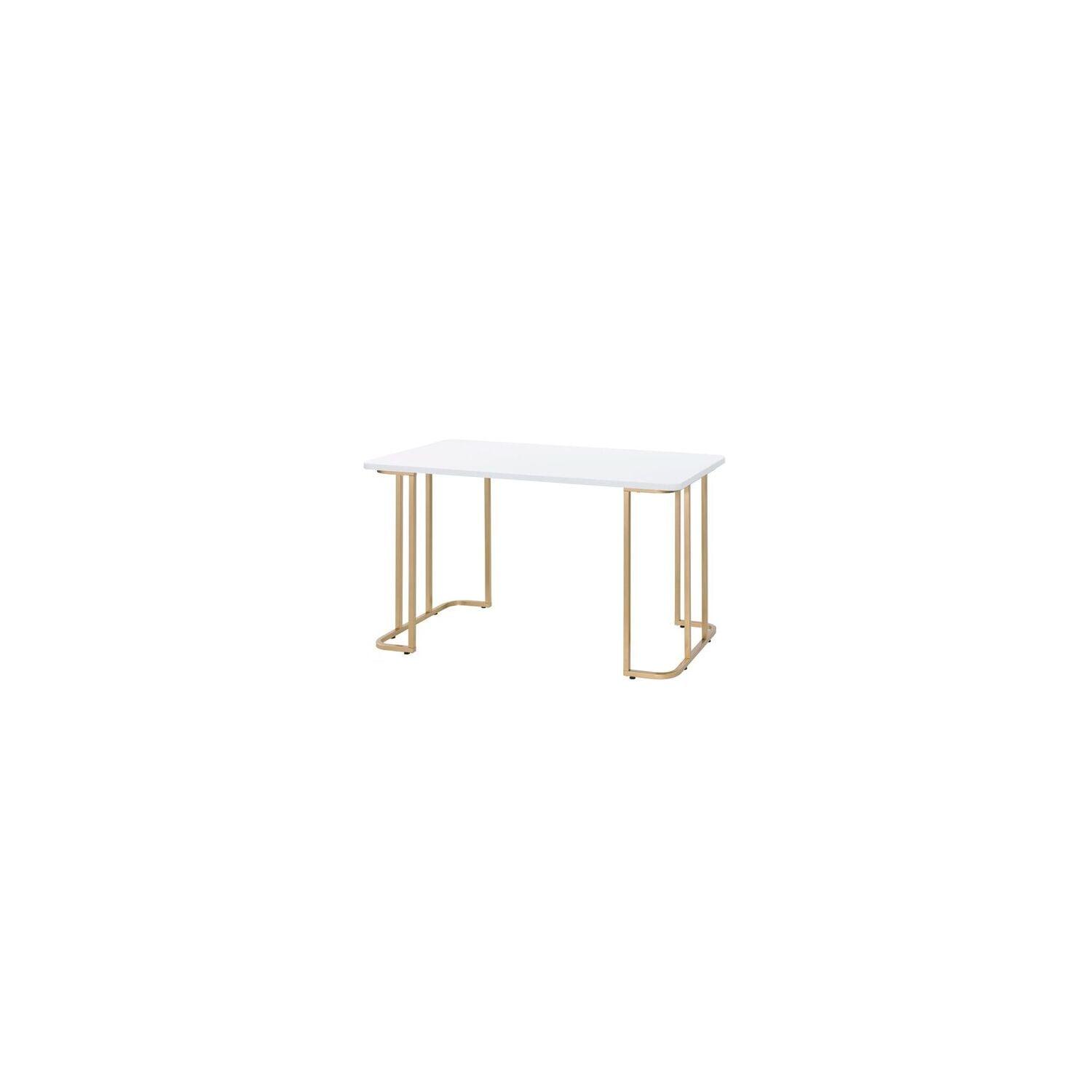 Acme Furniture Estie Writing Desk White/Gold: Chic Home Office, Teen & Kids Study Table, No Storage