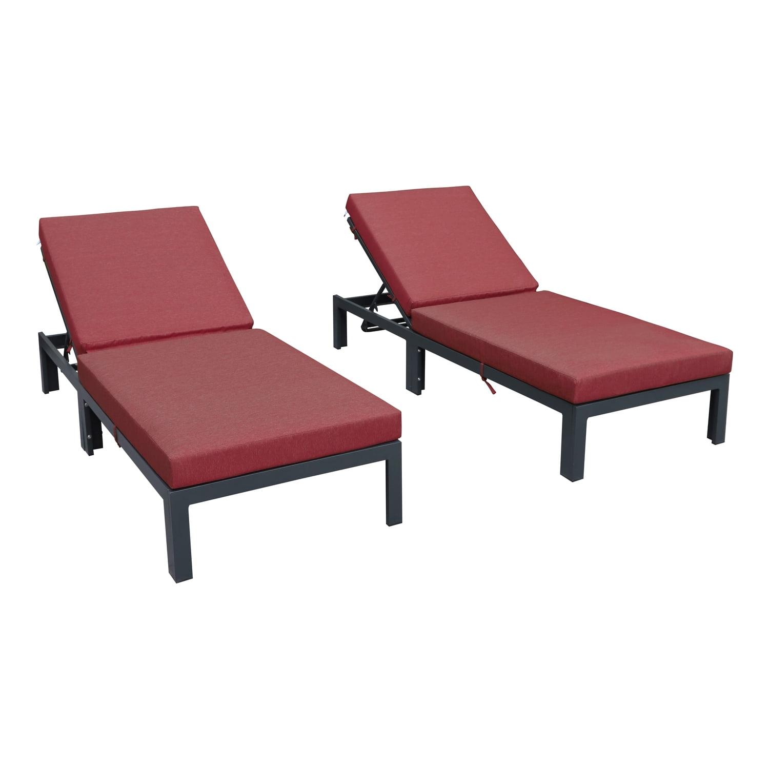 Chelsea Red Aluminum Outdoor Chaise Lounge Chairs with Cushions, Set of 2