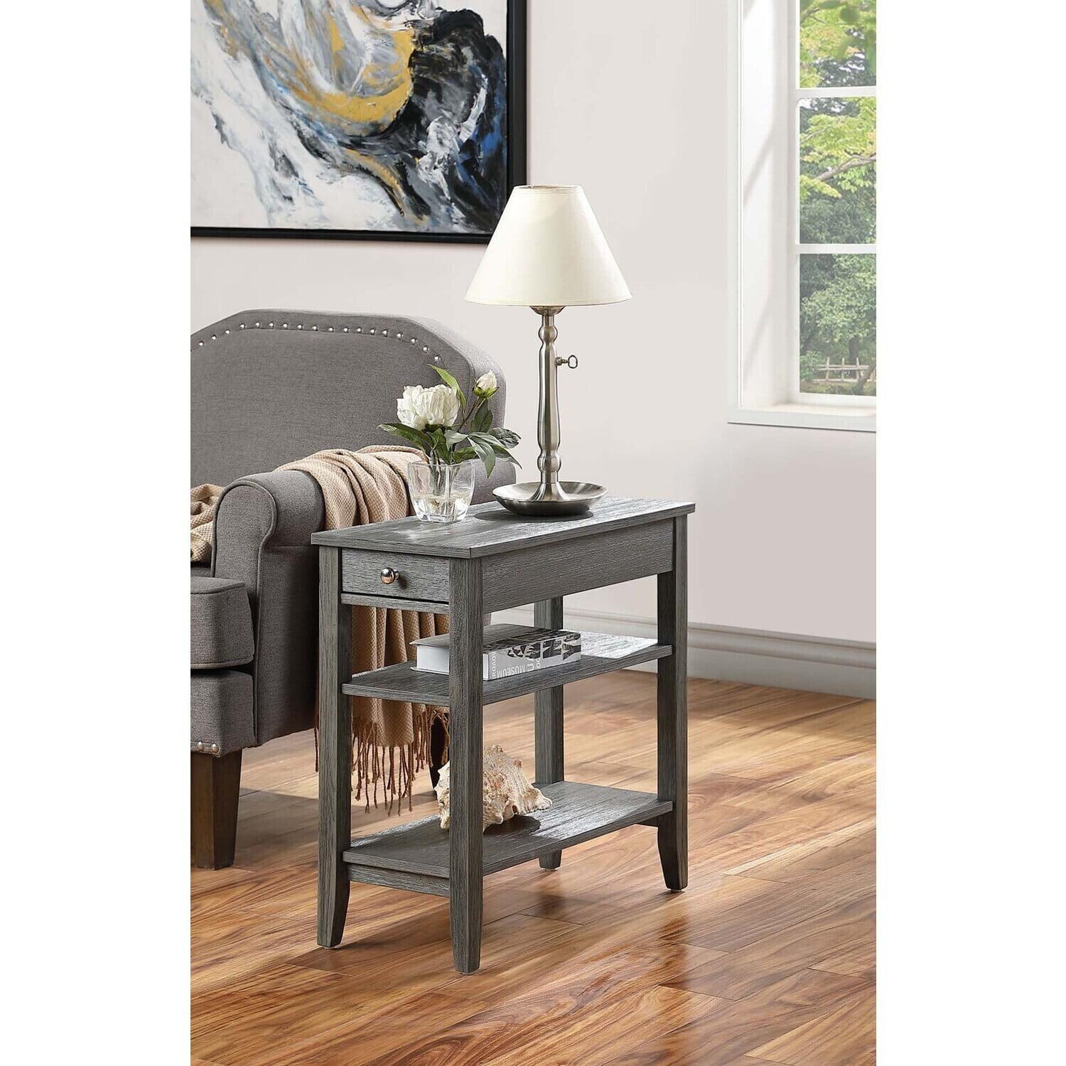 Convenience Concepts American Heritage 1 Drawer Chairside End Table with Shelves, Wirebrush Dark Gray