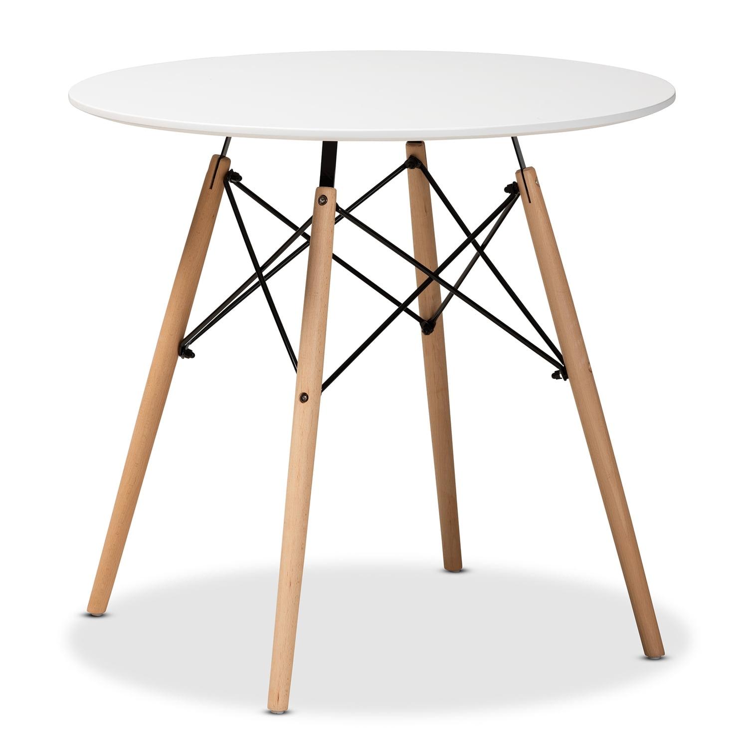 Varen Plastic and Wood Dining Table White/Oak Brown/Black - Baxton Studio: Round Kitchen Table for Small Spaces