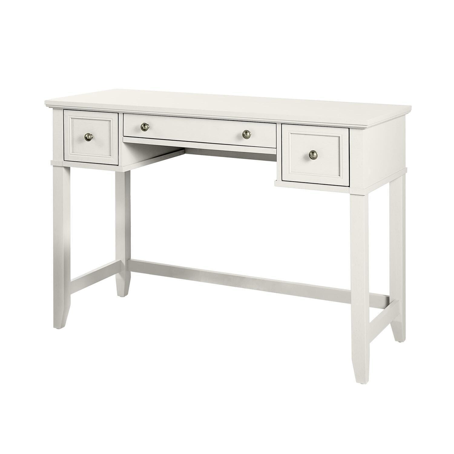 White Wood Coastal Desk with Drawer and Keyboard Tray