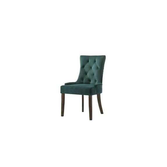 22" Farren Accent Chair Green Velvet/Espresso Finish - Acme Furniture: Linen Upholstery, Nailhead, Tufted Back
