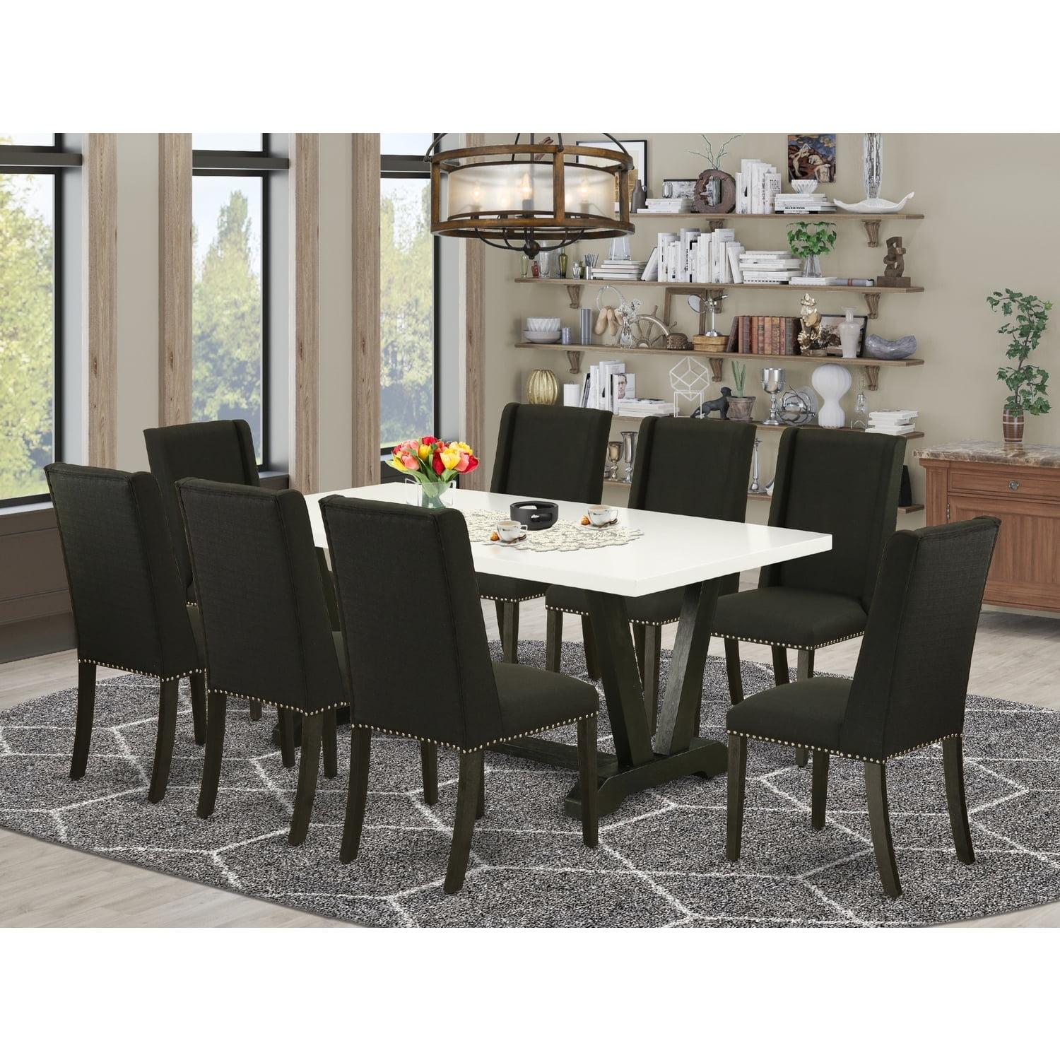 Mahogany and Light Tan 9-Piece Dining Set with Rectangular Table