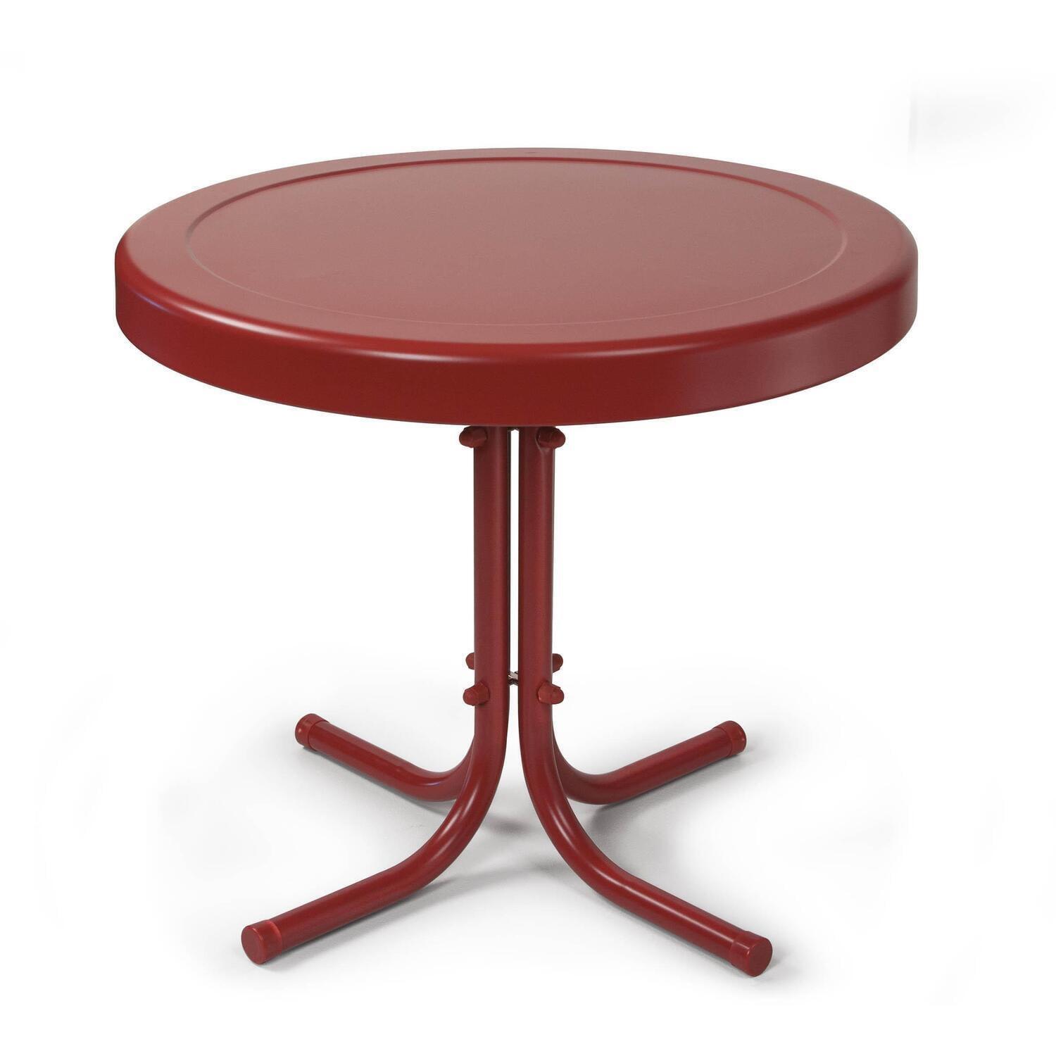 Red Round Metal Outdoor Patio Side Table