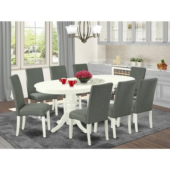 East West Furniture Vancouver 9-piece Wood Dining Set in Linen White/Gray
