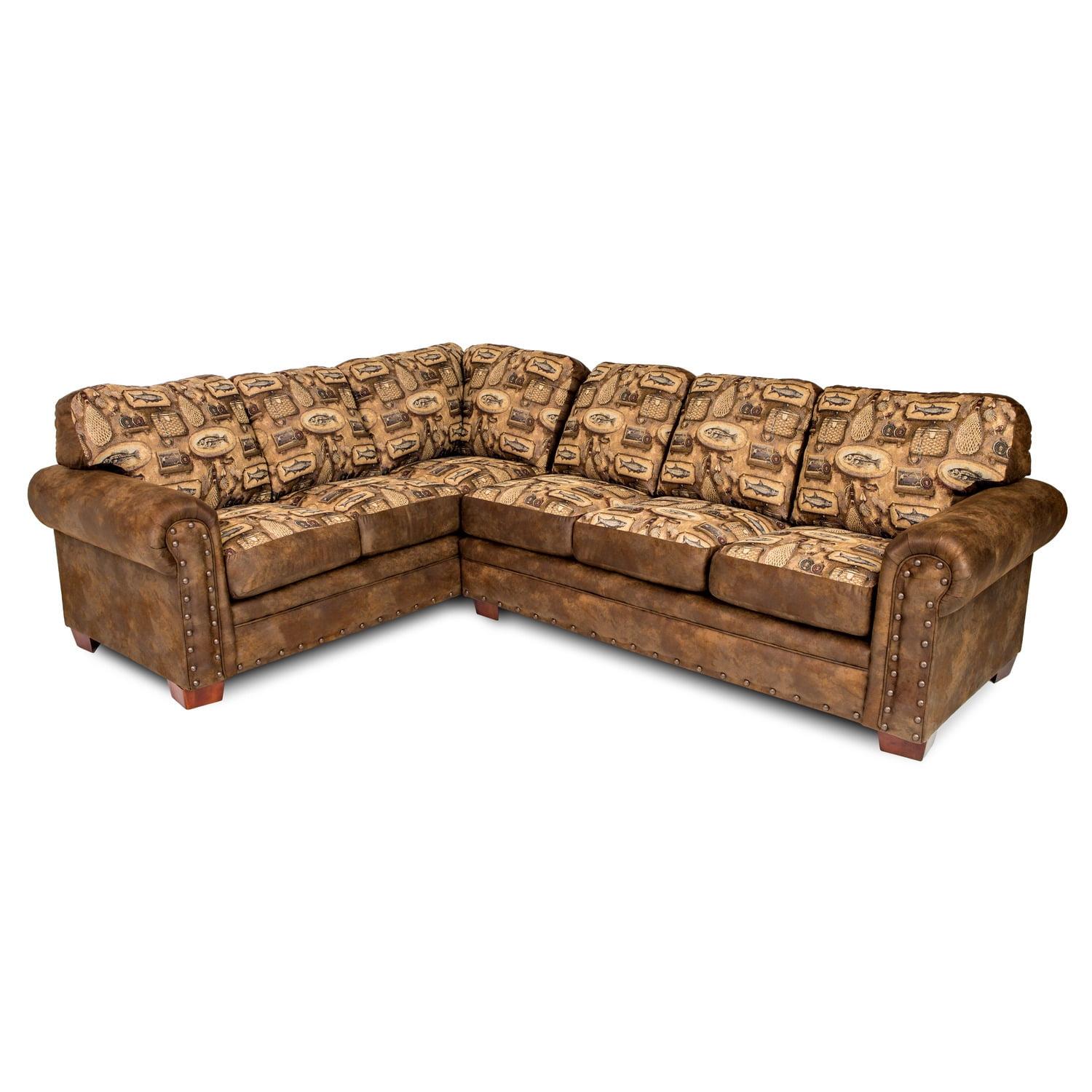 Brown Faux Leather Two Piece Sectional Sofa with Nailhead Trim