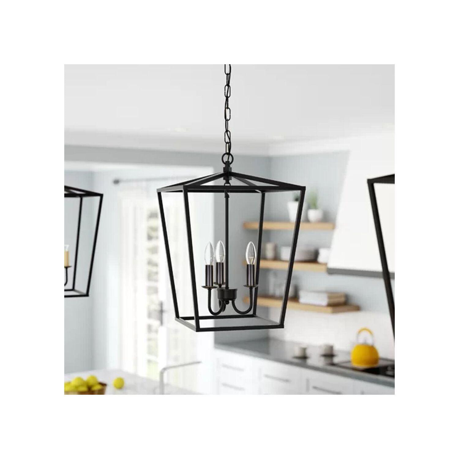 Black Iron 3-Light Geometric Lantern Pendant