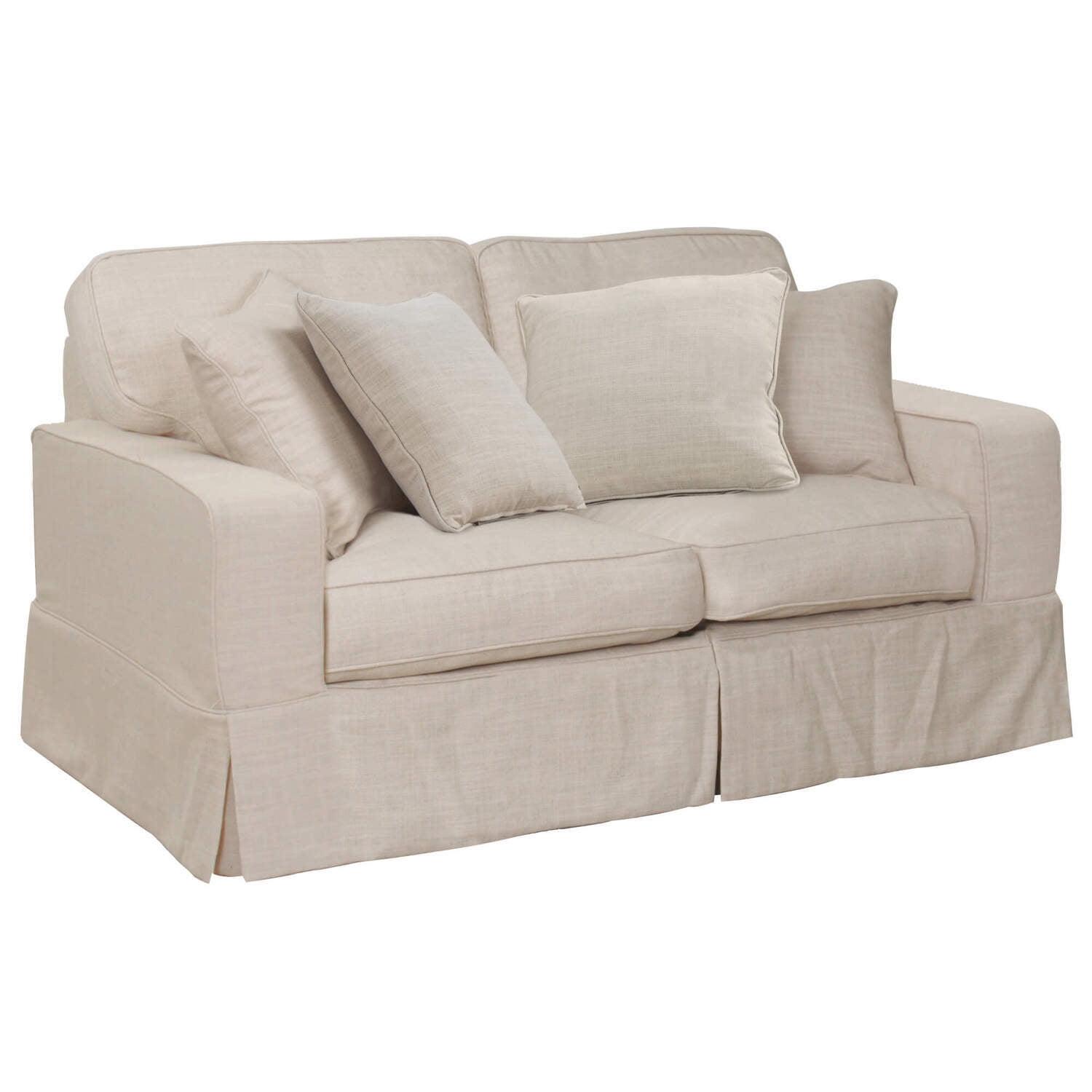 Sunset Trading Americana Fabric Slipcover for Track Arm Loveseat in Linen Gray