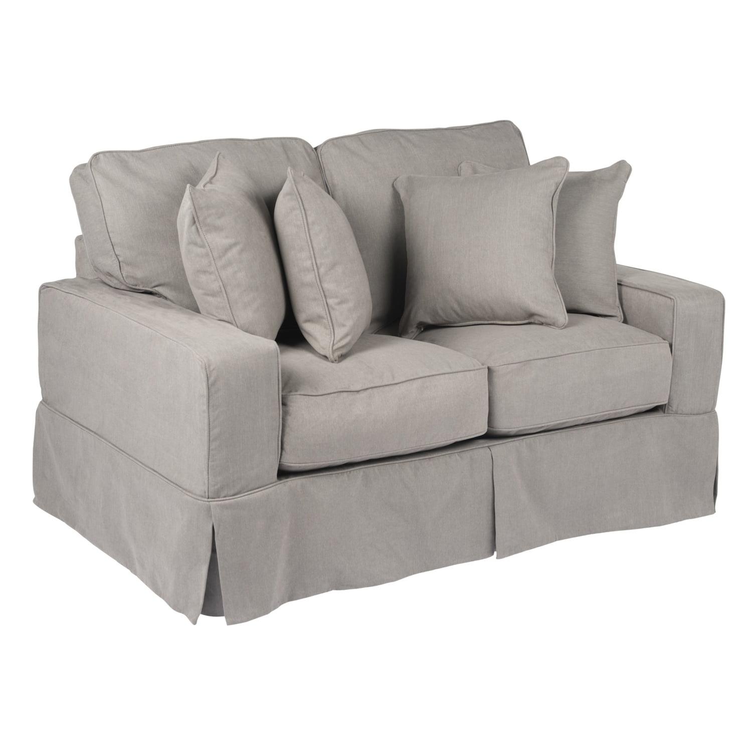 Sunset Trading Americana Box Cushion Fabric Slipcovered Loveseat in Gray