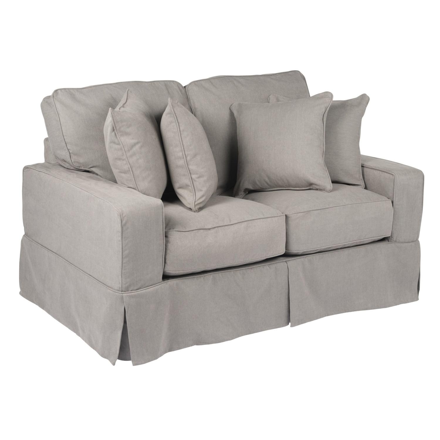 Sunset Trading Americana Box Cushion Fabric Slipcovered Loveseat in Gray