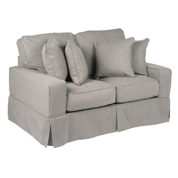 Sunset Trading Americana Box Cushion Fabric Slipcovered Loveseat in Gray