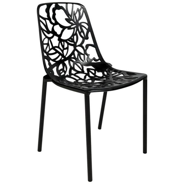 LeisureMod Devon Modern Aluminum Outdoor Stackable Dining Chair, Black