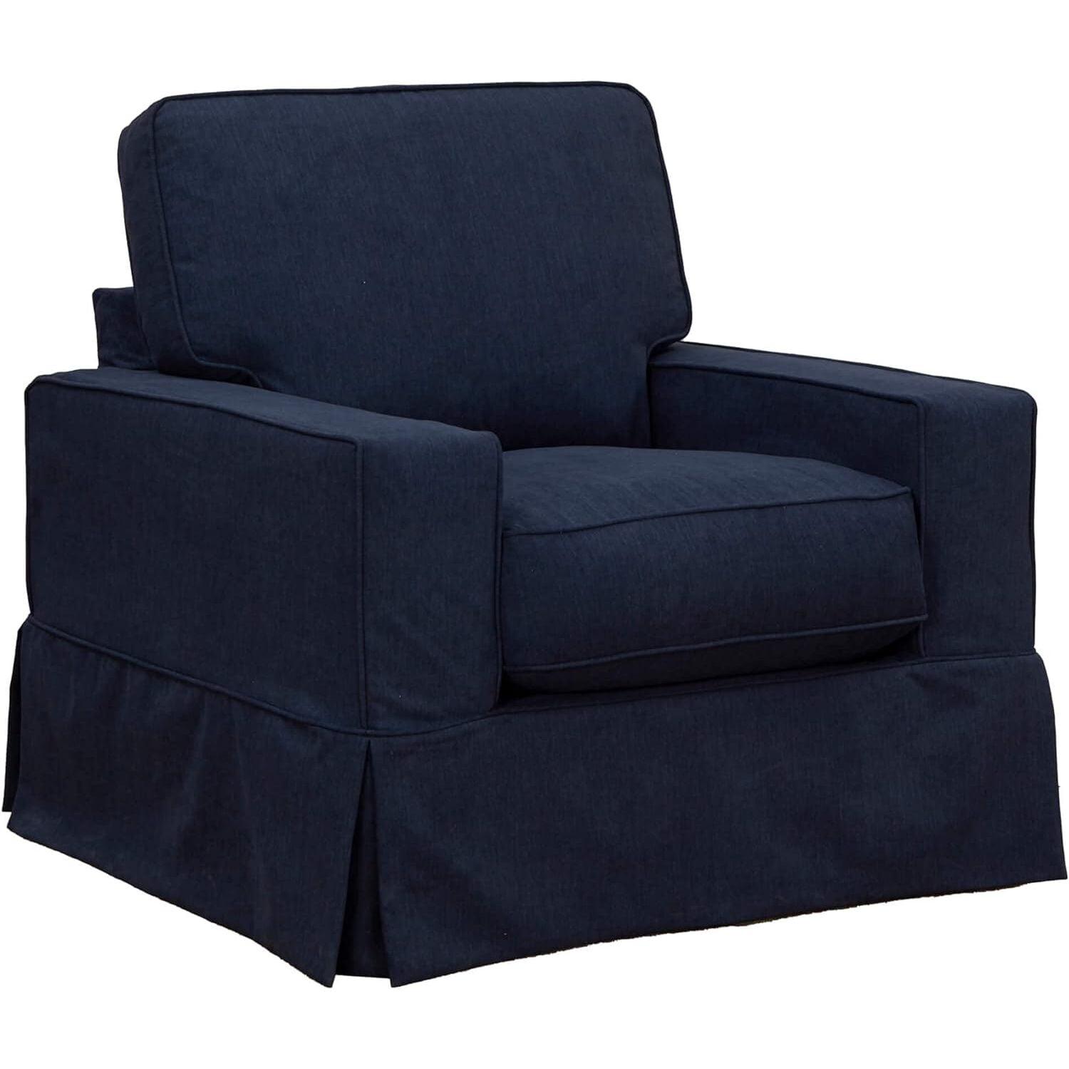 Navy Blue Performance Fabric Box Cushion Track Arm Chair