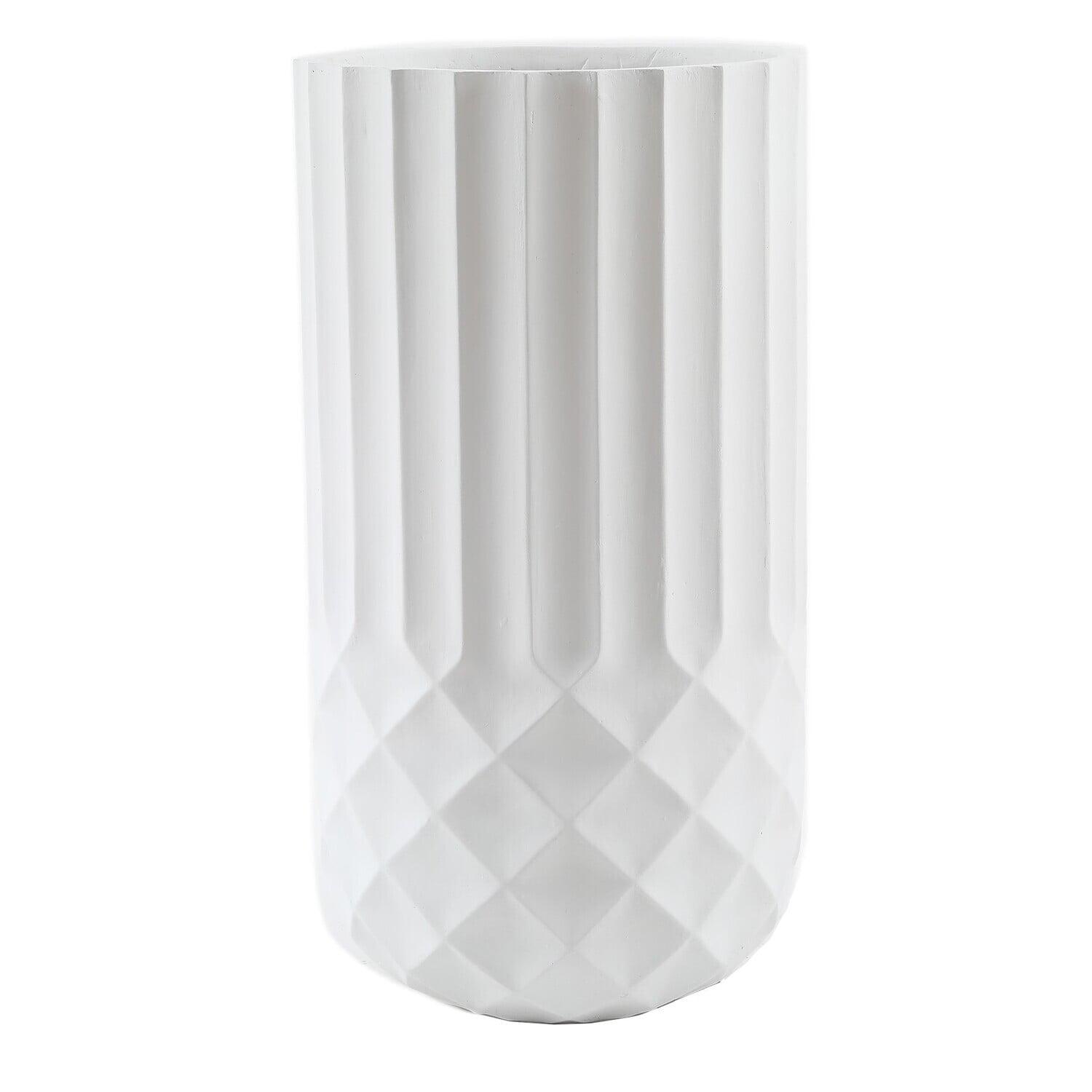 White Geometric 25" Tall MgO Indoor/Outdoor Planter