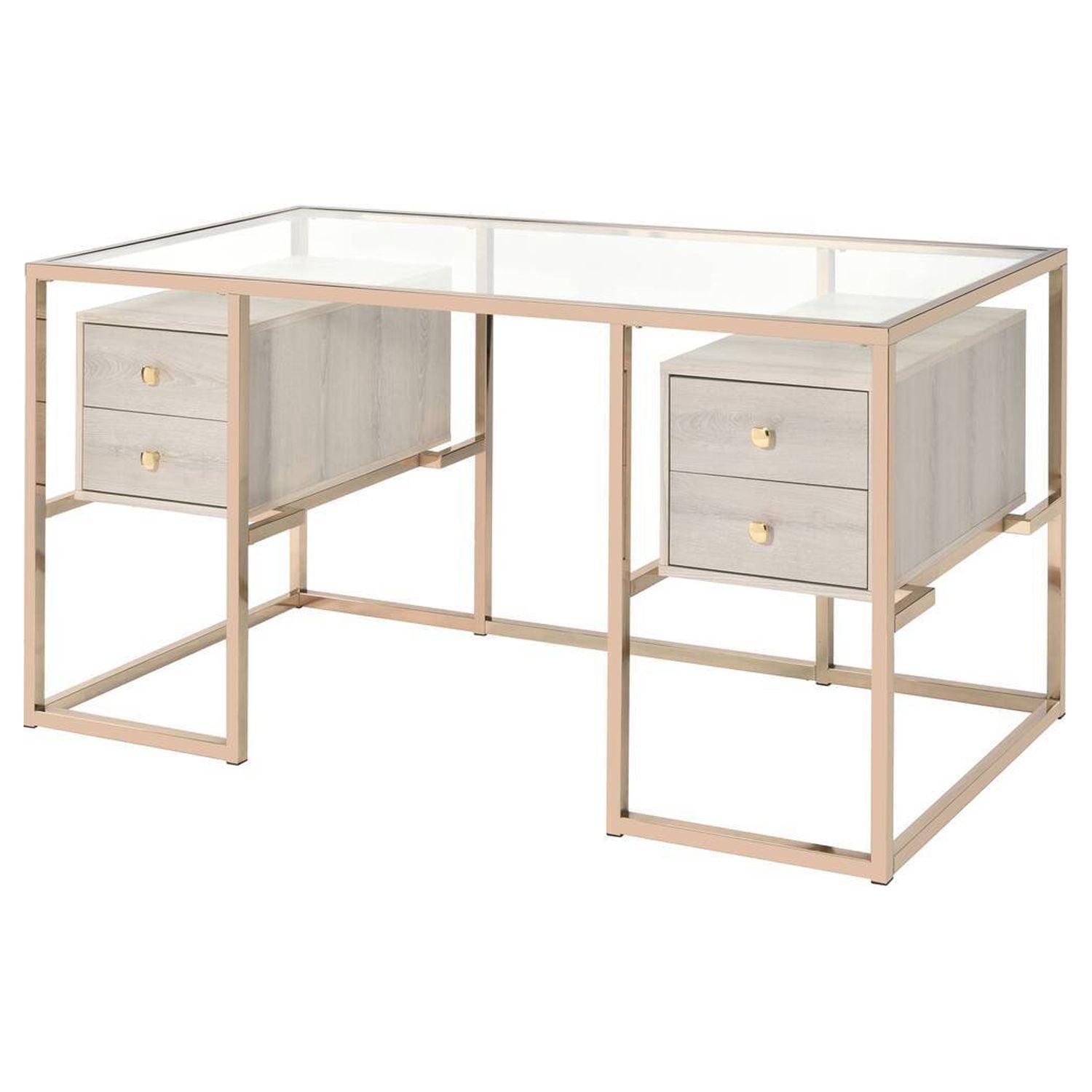 Clear Glass and Gold Executive Desk with Drawers