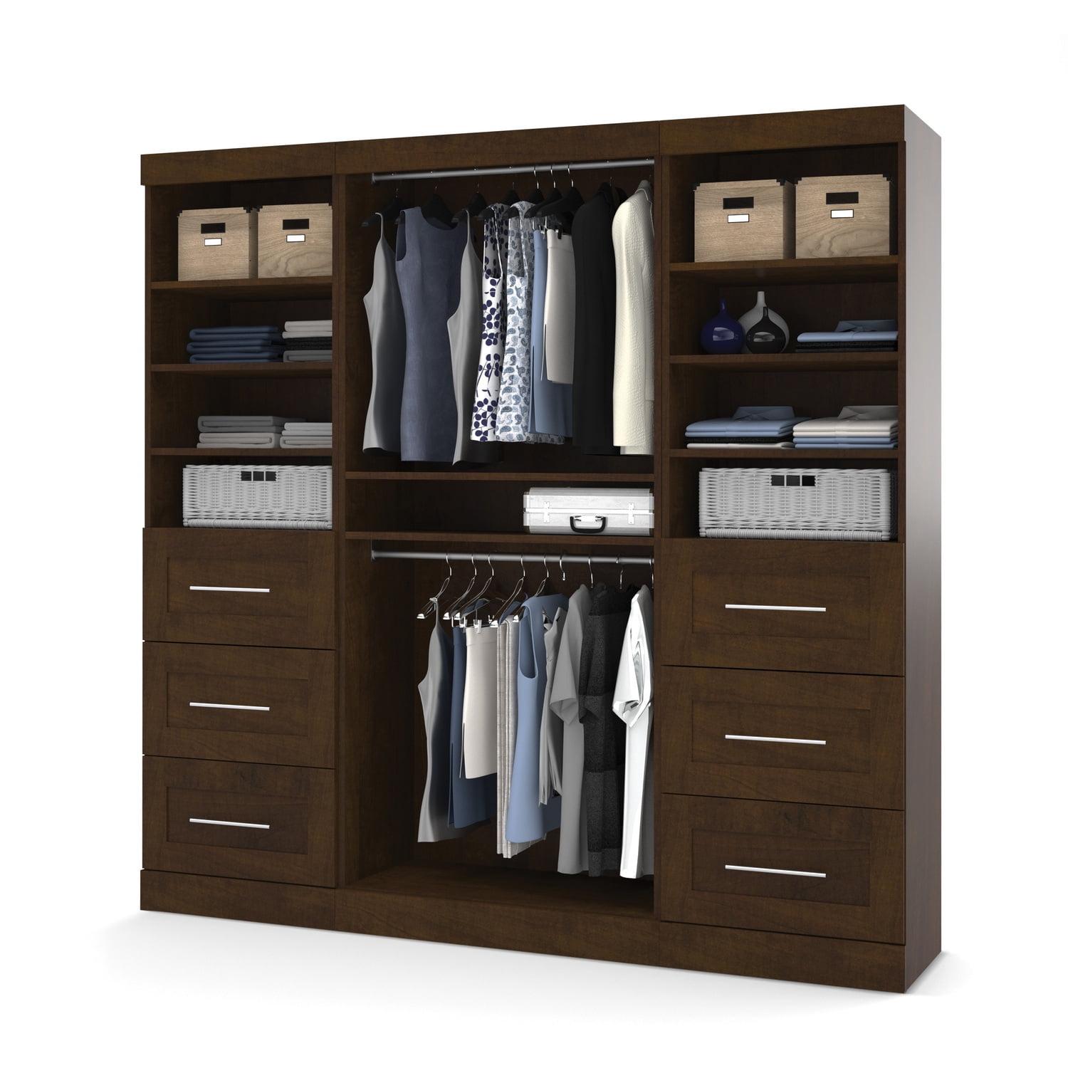 Bestar Pur 86W Closet Organizer with Drawers in Chocolate - Engineered Wood
