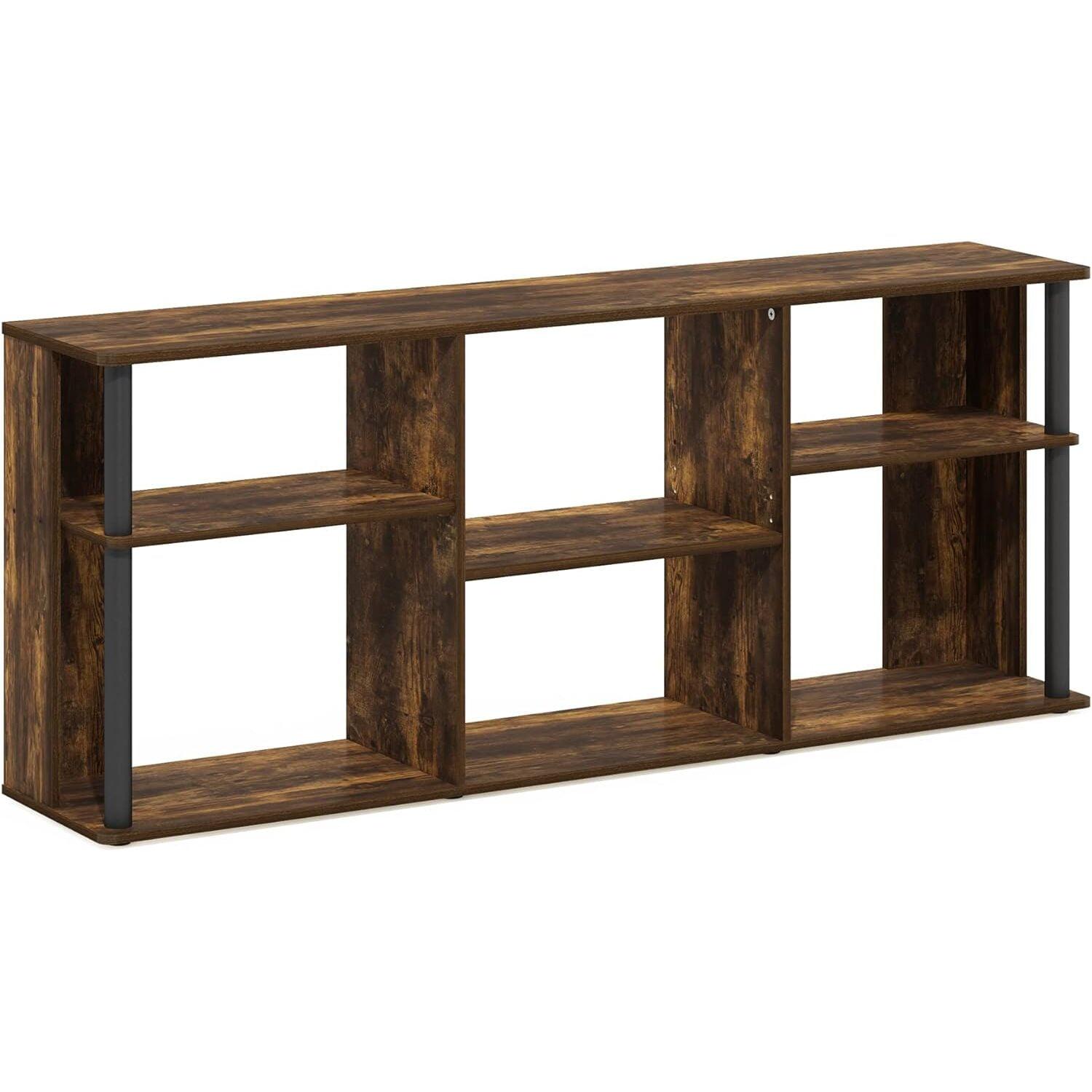 Furinno  Classic TV Stand with Plastic Poles for TV up to 65 in., Amber Pine & Black