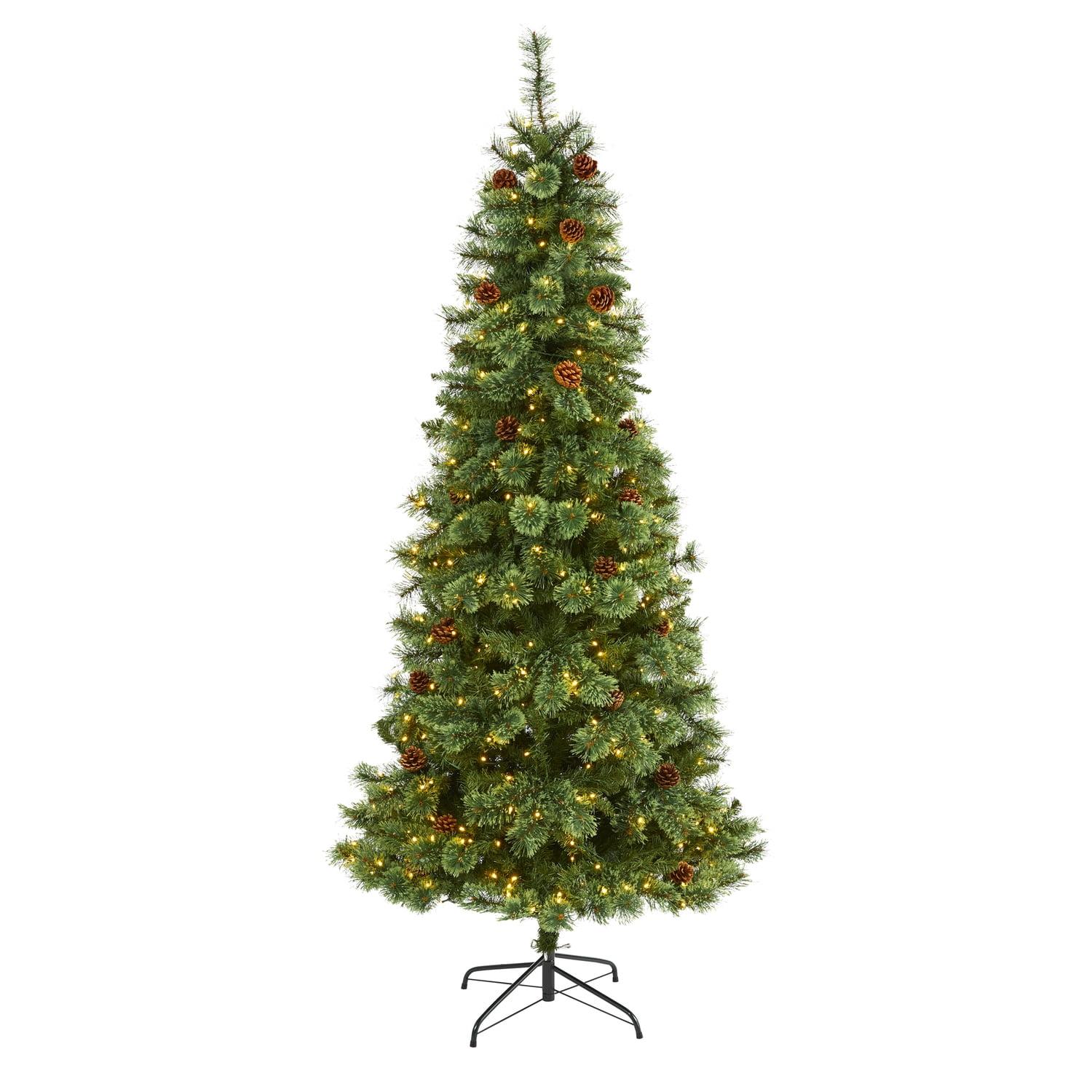 HomeStock Classic Charm 7Ft. White Mountain Pine Artificial Christmas Tree With 400 Clear Led Lights And Pine Cones