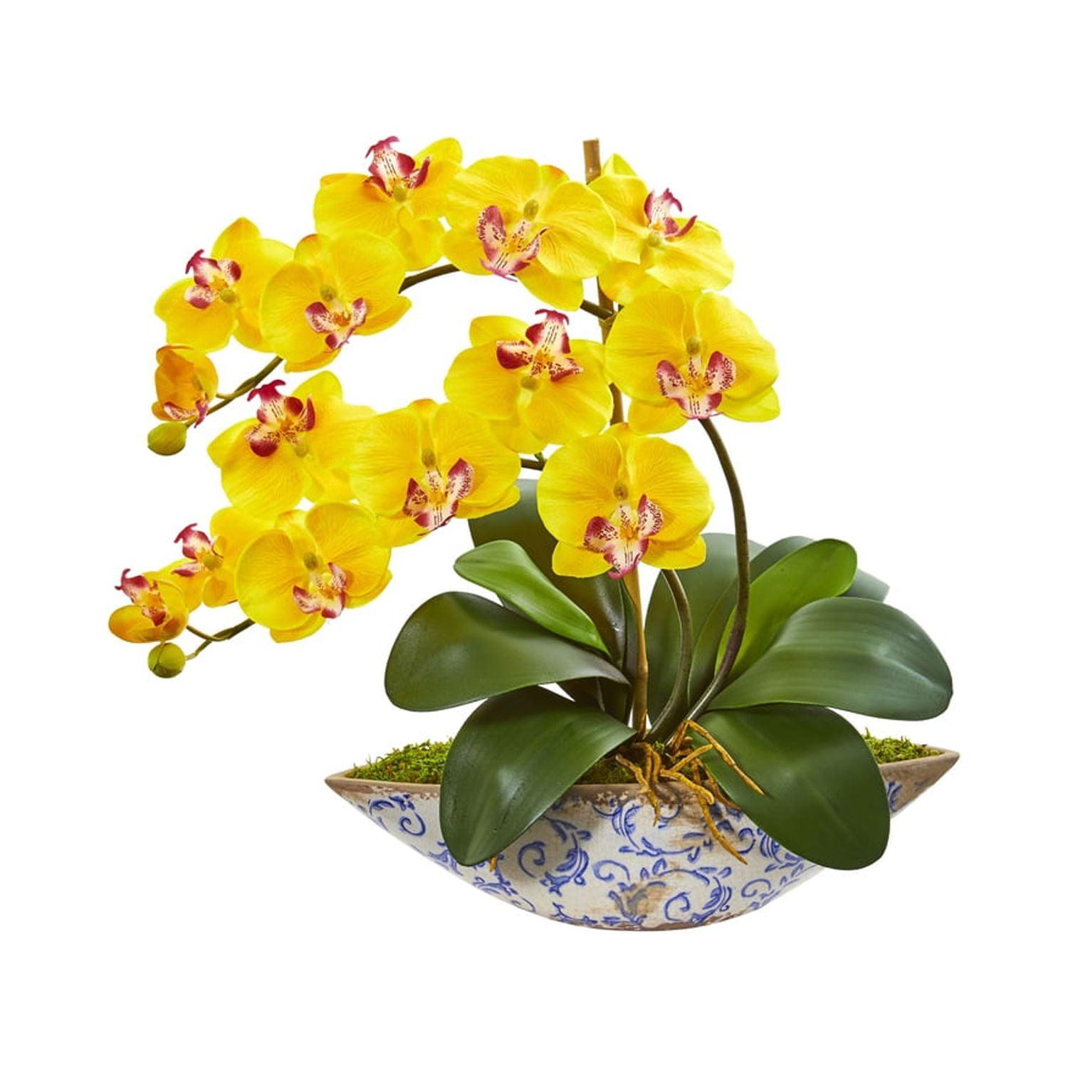 Elegant Summer Orchid 18.5" Artificial Arrangement in Yellow