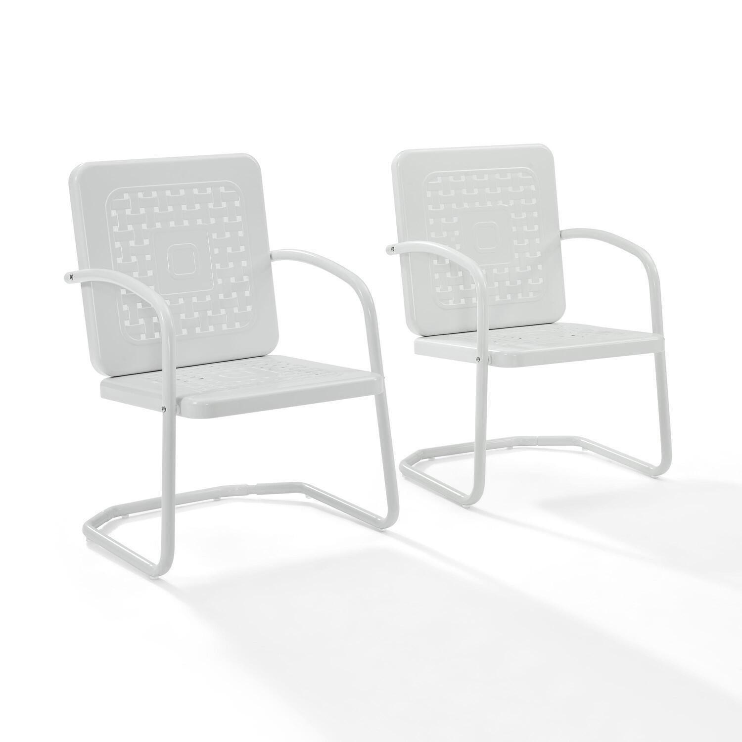 Crosley 2pk Bates Outdoor Steel Arm Chairs White: Vintage Style, Powder-Coated Finish, UV & Weather Resistant