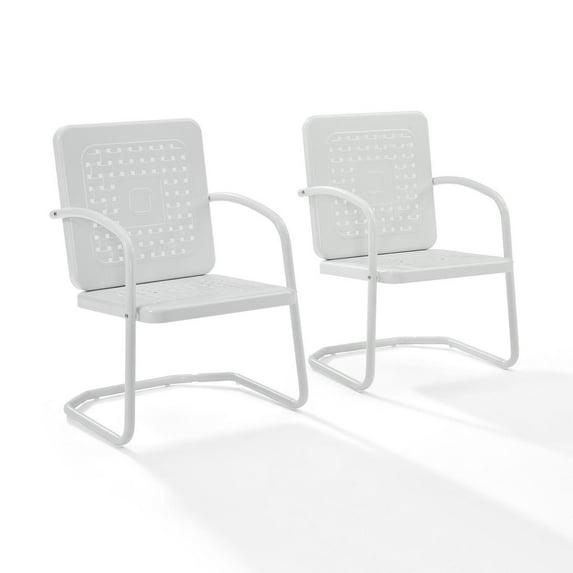 Crosley 2pk Bates Outdoor Steel Arm Chairs White: Vintage Style, Powder-Coated Finish, UV & Weather Resistant