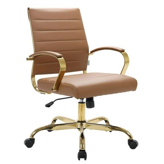 Everly Quinn Naudain Leather Office Chair – Modern Executive Swivel Task Chair with Wheels, Adjustable Height & Padded Arms for Desk or Conference Room