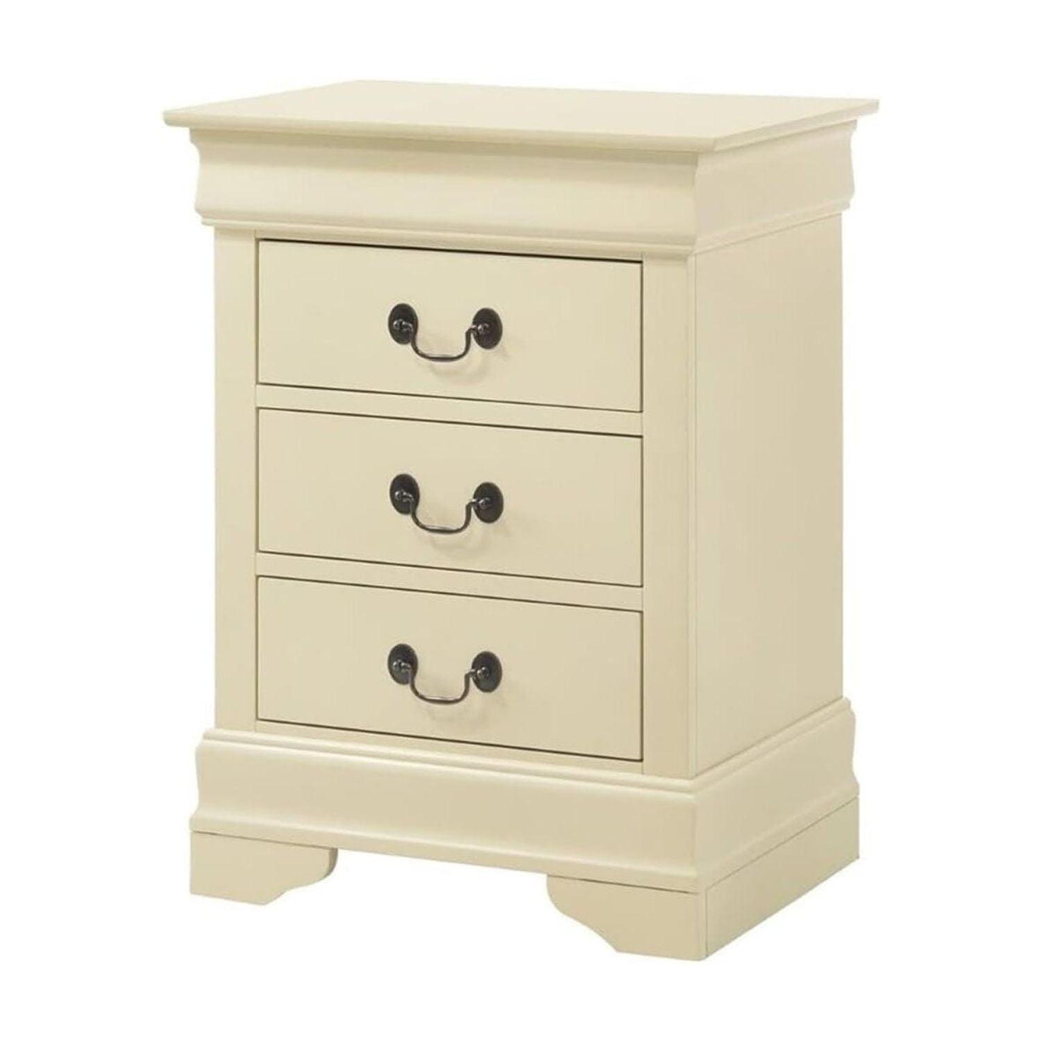 Passion Furniture Louis Philippe 3-Drawer Beige Nightstand (29 in. H x 21 in. W x 16 in. D)