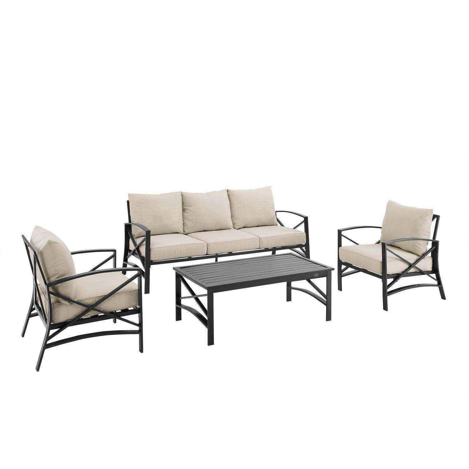 Oatmeal and Bronze 4-Piece Outdoor Sofa Set with Cushions