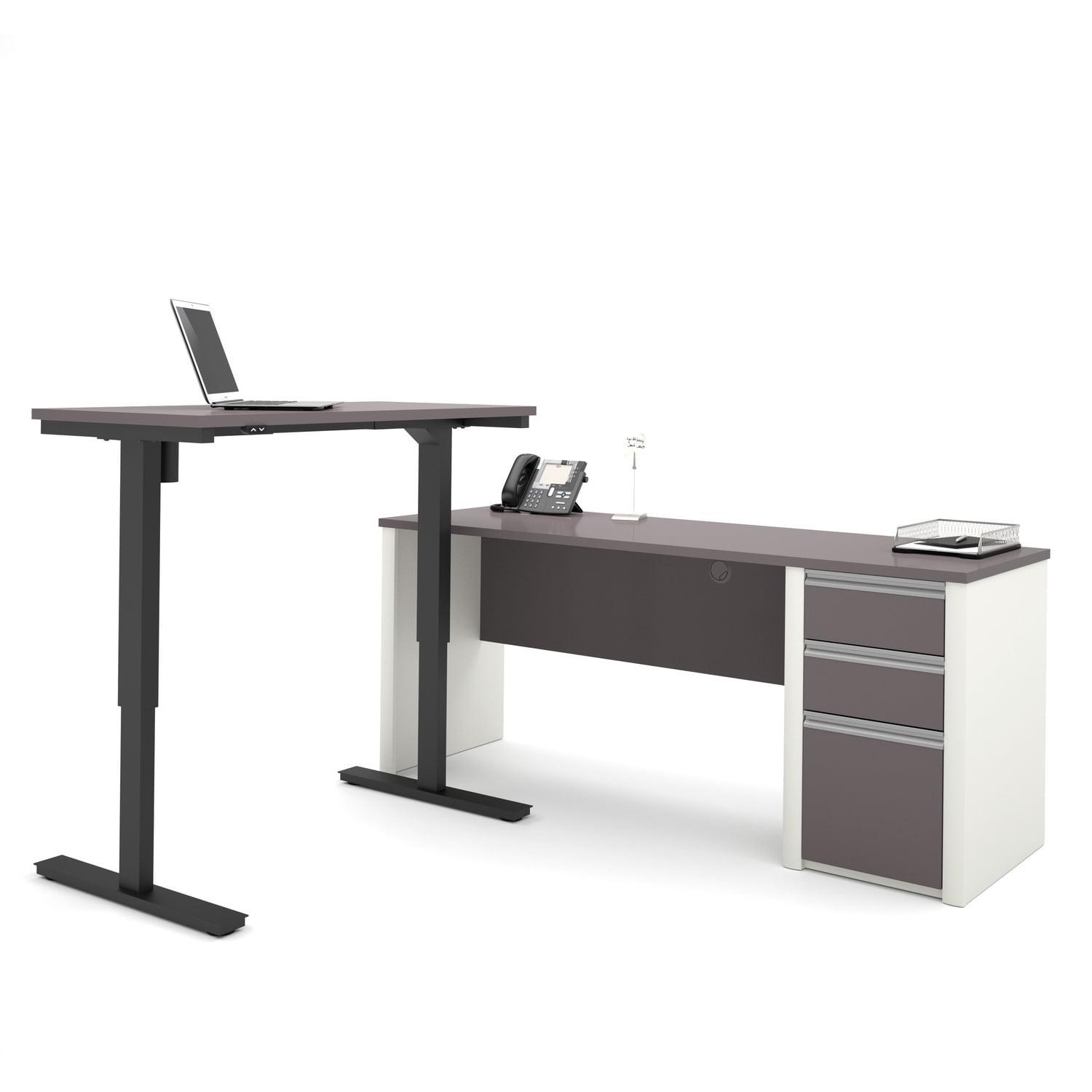 Slate and Sandstone Adjustable Height Corner Office Desk with Drawers