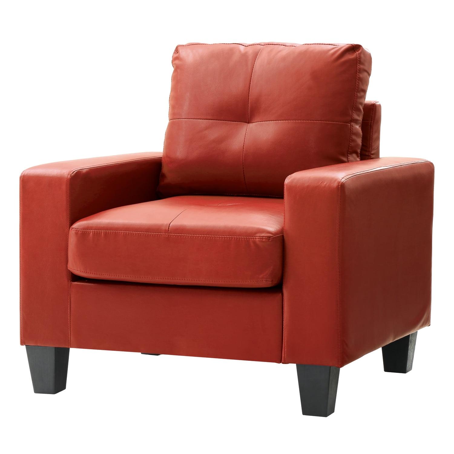 Red Faux Leather Club Chair with Wood Legs