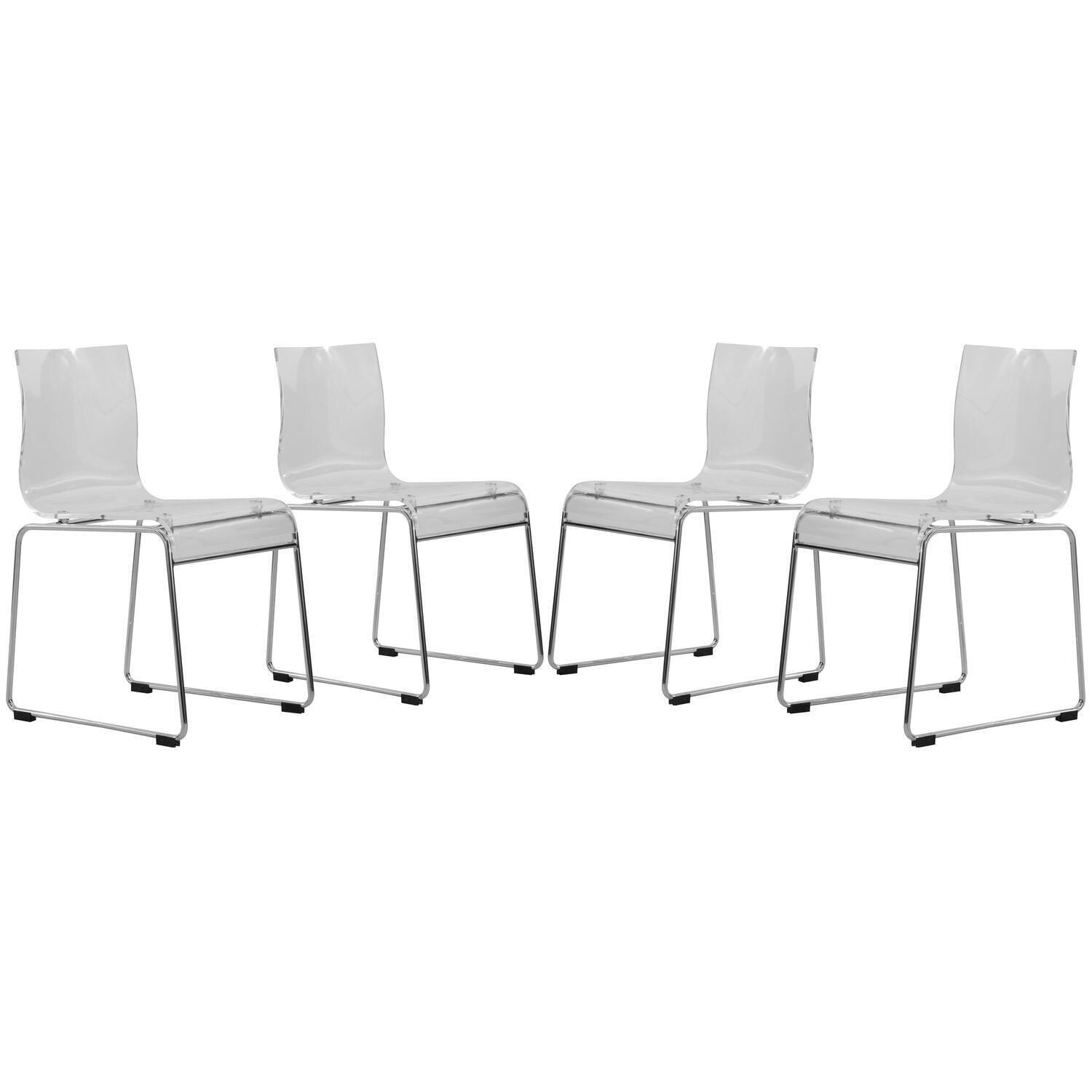 LeisureMod Lima Modern Acrylic Chair, Set of 4 in Clear