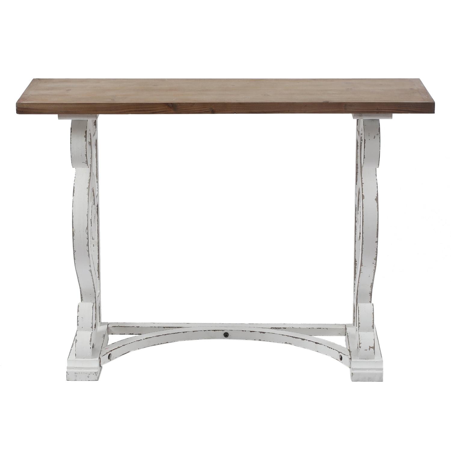 Vintage White and Natural Wood Console Table with Storage