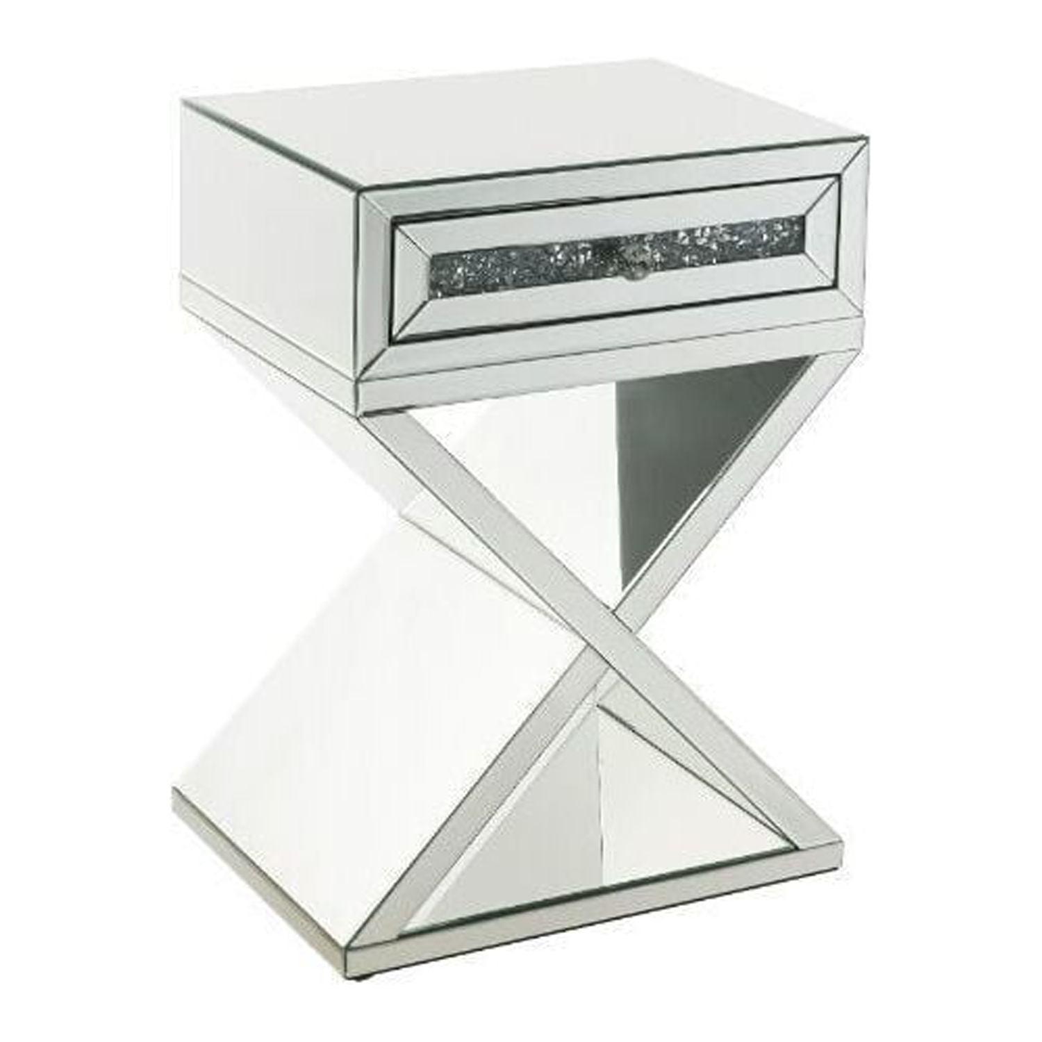 Elegant Mirrored Accent Table with X-Shaped Wooden Base