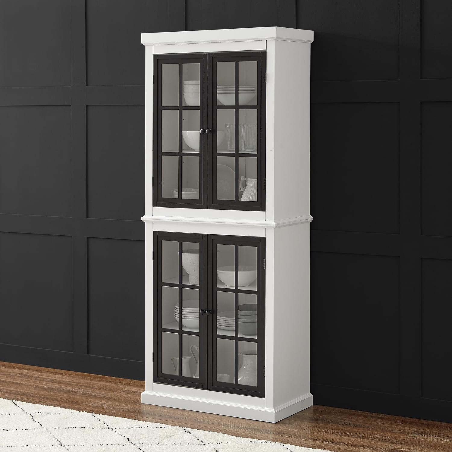 Tall White and Black Freestanding Storage Pantry with Adjustable Shelving