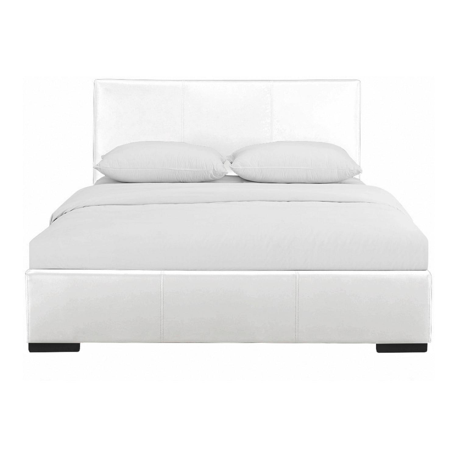 HomeStock Bohemian Bliss King Upholstered Platform Bed with Tufted Headboard and Full Slat Support System-Color:White