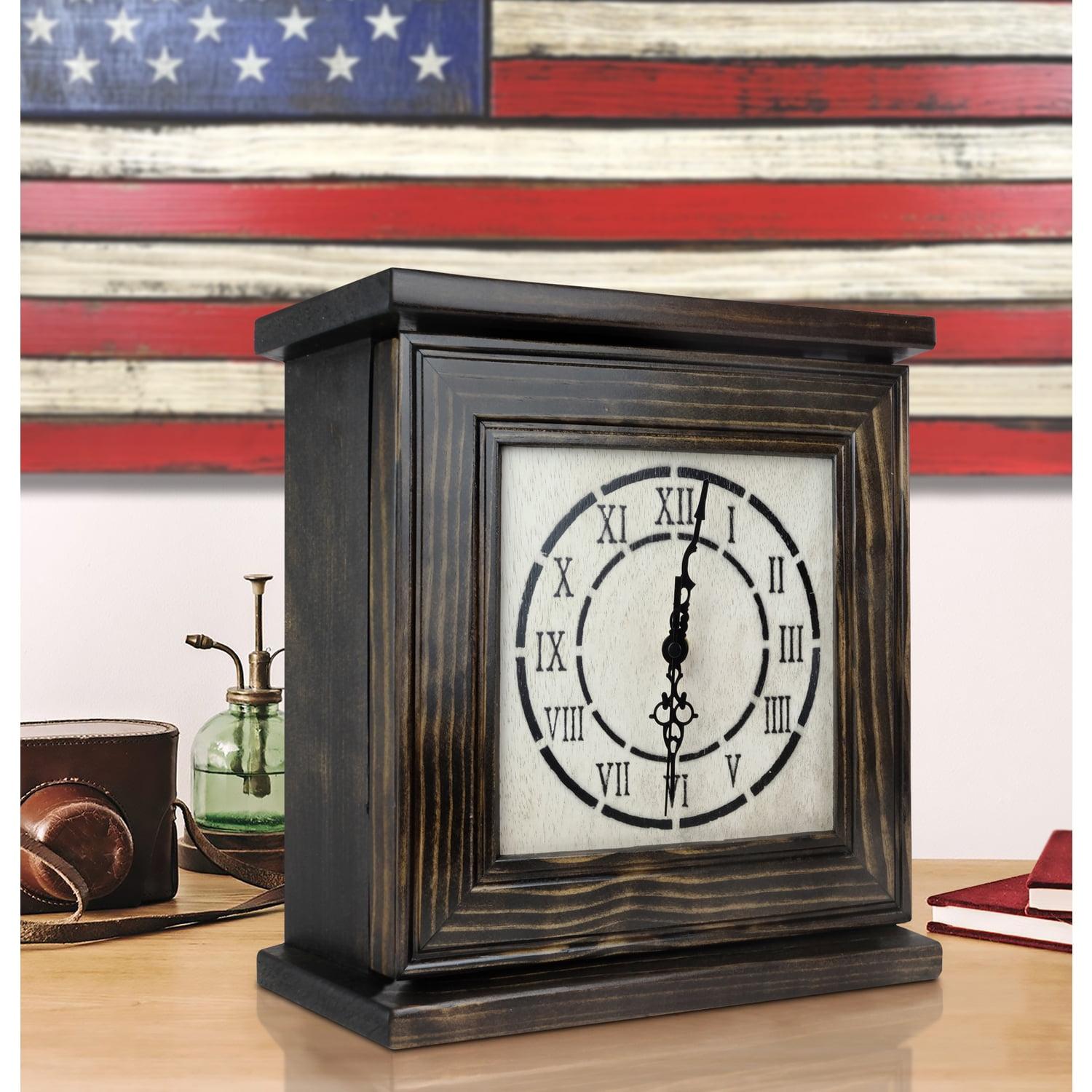 Dark Walnut Veneer Mantel Clock with Secret Compartment