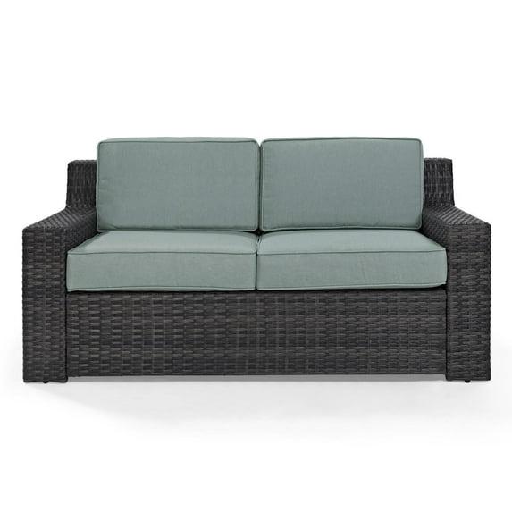 Beaufort Outdoor Wicker Loveseat - Mist - Crosley: Powder-Coated Steel Frame, UV-Resistant, with Foam Cushions